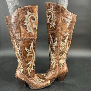 Dan Post Jilted 20" Knee High Western Boots Snip Toe Brown Women's 6.5